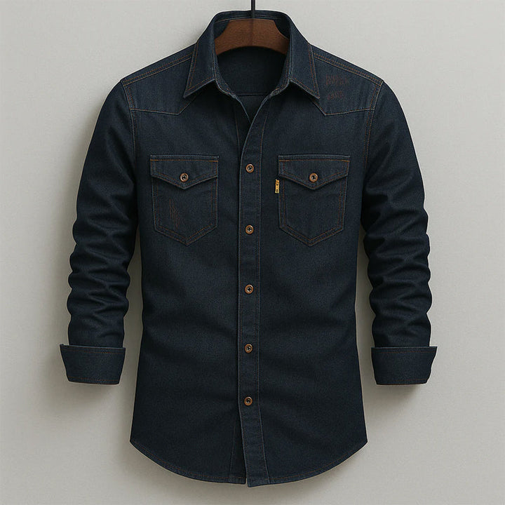Men's Soft-Washed Denim Shirt – Casual Snap-Pocket Button-Down – Blue