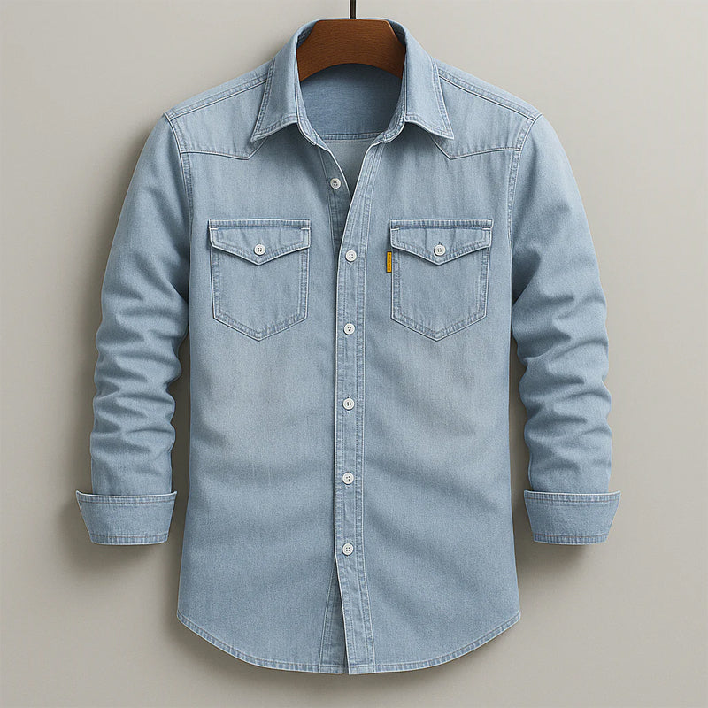 Men's Soft-Washed Denim Shirt – Casual Snap-Pocket Button-Down