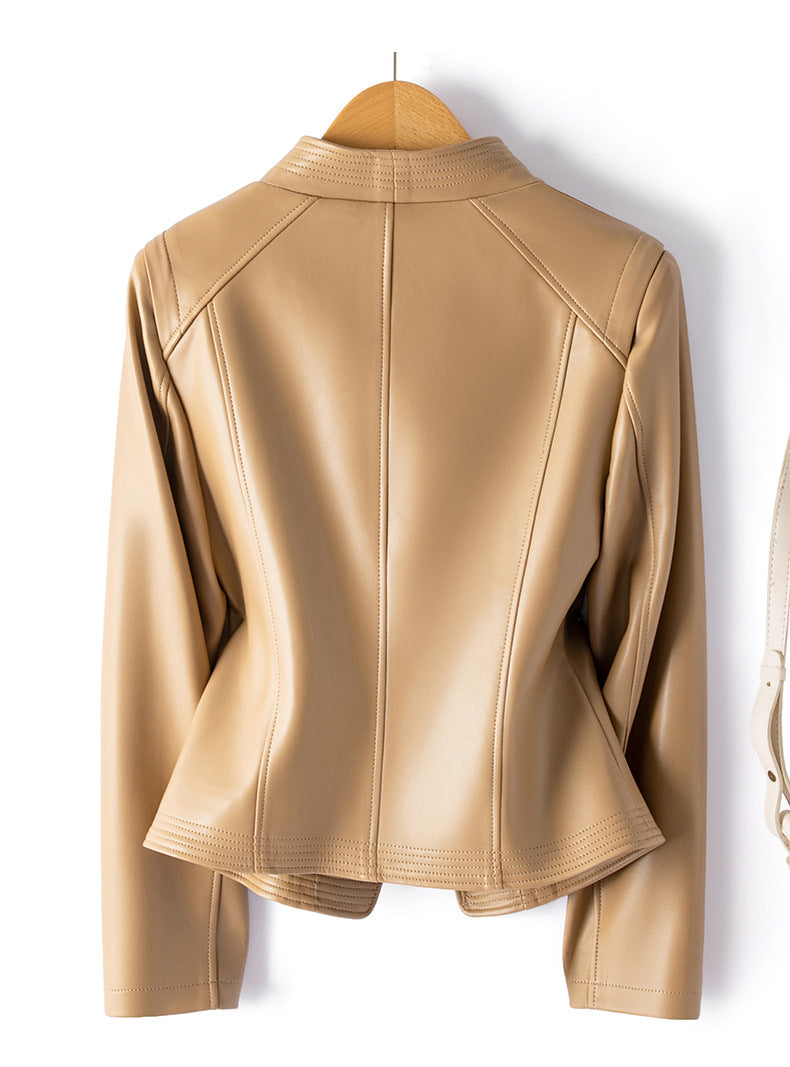 Women's Leather Moto Jacket – Asymmetric Zip Sheepskin Biker – view 7