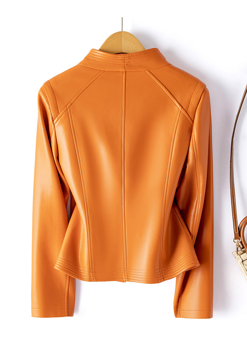 Women's Leather Moto Jacket – Asymmetric Zip Sheepskin Biker – view 9