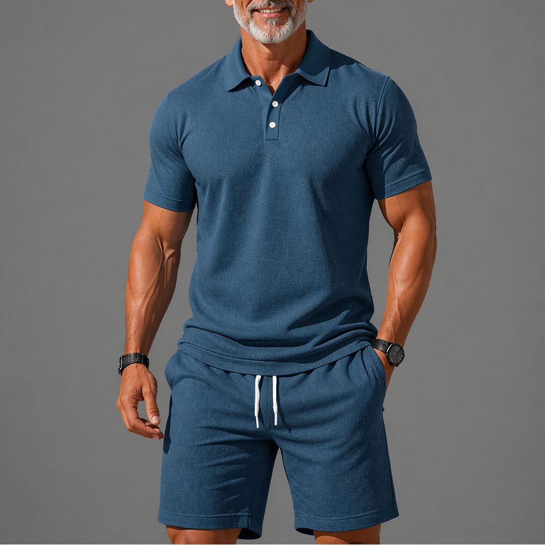 Men's Two-Piece Polo Set – Lightweight Smart Casual Summer Outfit – Blue