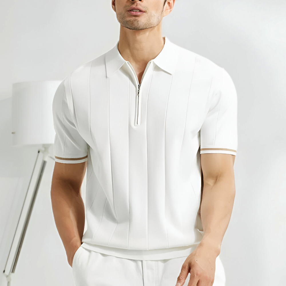 Men's Knit Half-Zip Polo – Massimo Textured Smart-Casual Top