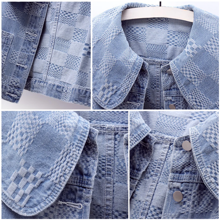 Women's Cropped Denim Jacket – Oversized Collar Trucker Style – view 5