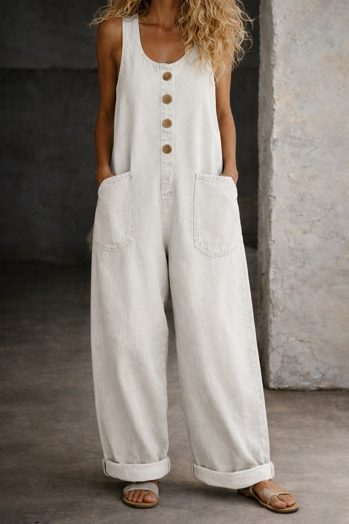 Women's Vintage Washed Denim Overalls - Everyday Comfort