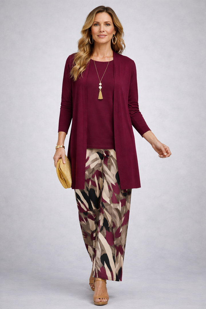 Women's Classic Patterned Three-Piece Set - Lightweight & Breathable