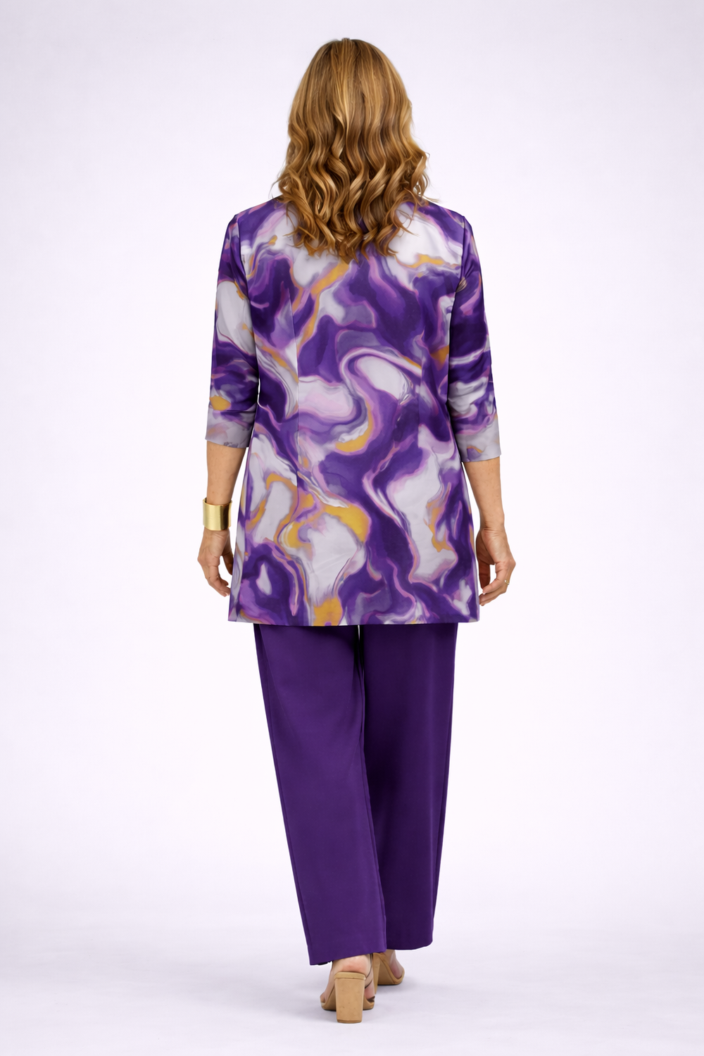 Women's Vina Three-Piece Set - Patterned Cardigan & Wide-Leg Pants