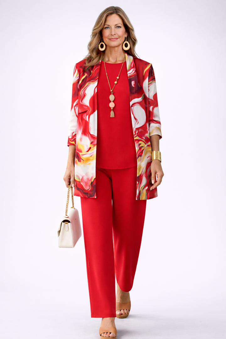 Women's Classic Three-Piece Set - Natural Tones & Flowing Fit