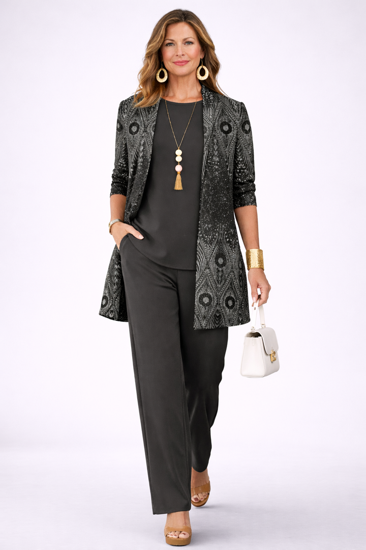 Women's Patterned Three-Piece Set - Effortless Elegance