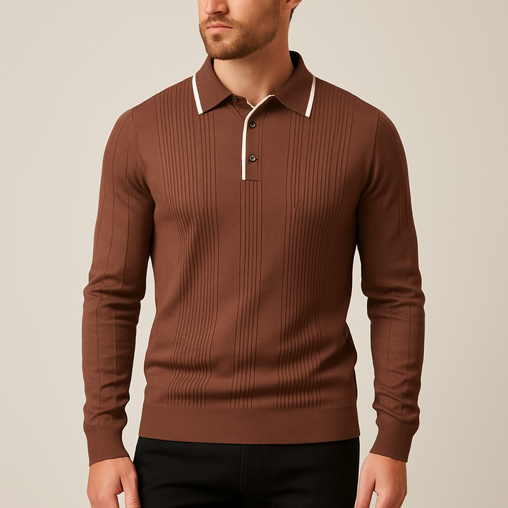 Men's Fine-Gauge Ribbed Knit Polo Shirt – Smart Casual Wear – view 2
