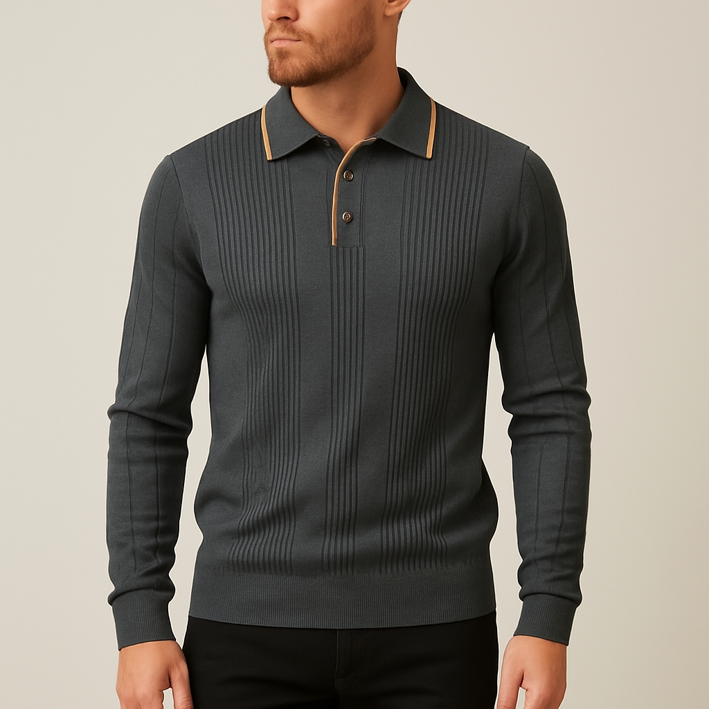 Men's Fine-Gauge Ribbed Knit Polo Shirt – Smart Casual Wear – view 3