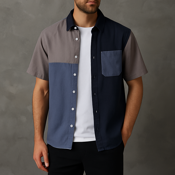 Men's Cotton Blend Shirt – Short Sleeve Panel Design – Chest Pocket – view 4