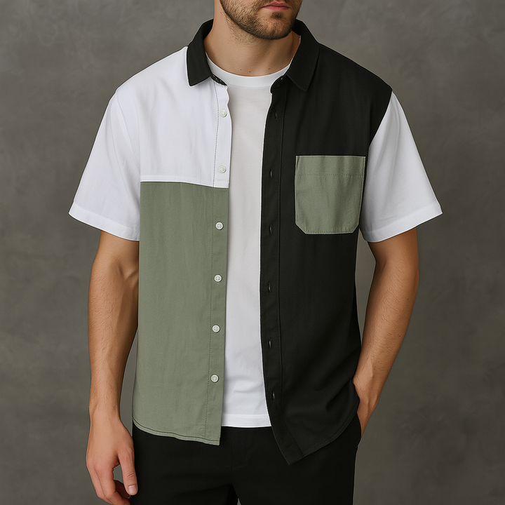 Men's Cotton Blend Shirt – Short Sleeve Panel Design – Chest Pocket – view 5