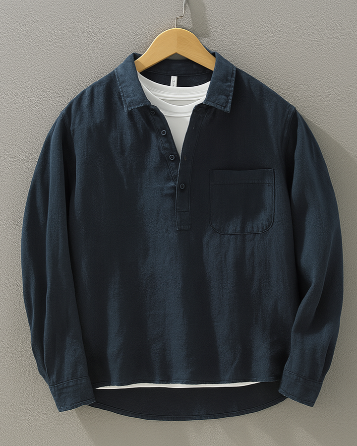 Men's Linen-Cotton Popover Shirt – Relaxed Half-Placket Style