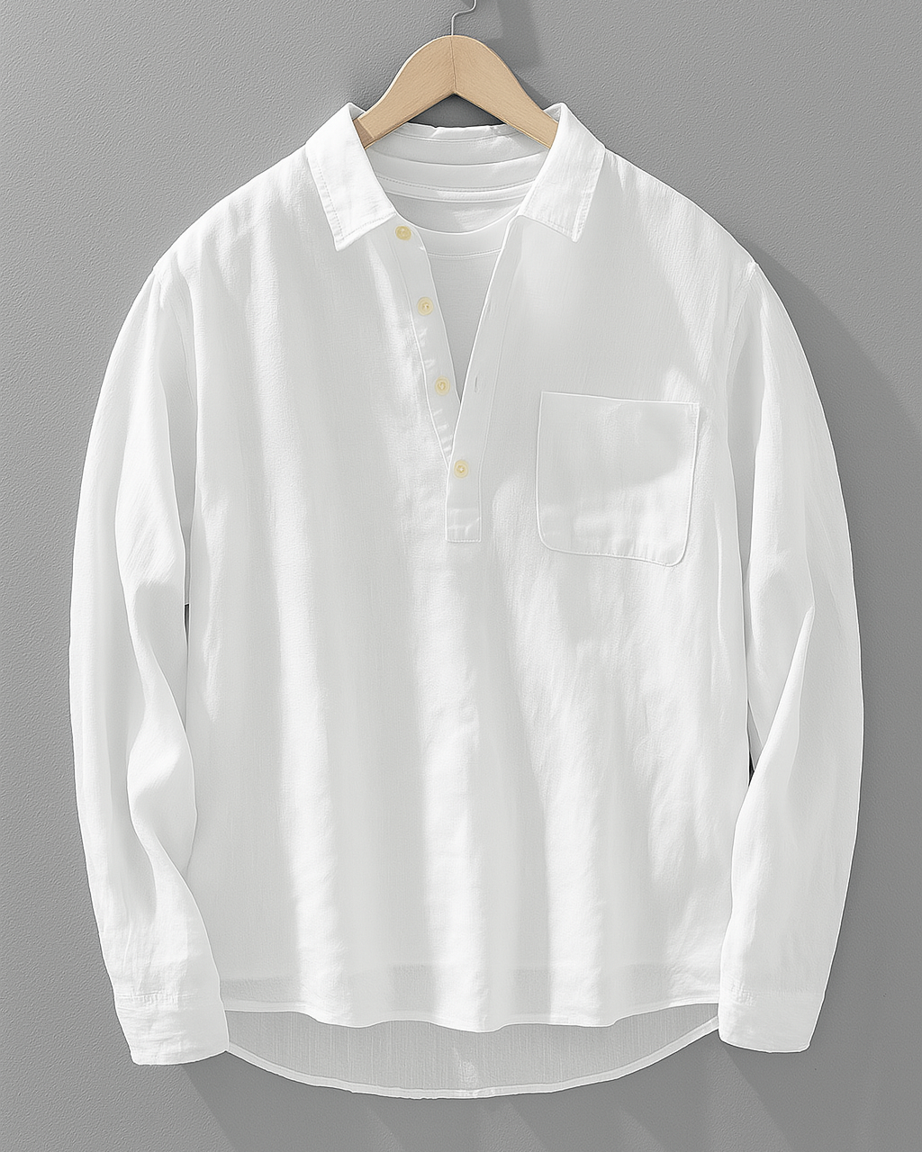 Men's Linen-Cotton Popover Shirt – Relaxed Half-Placket Style – view 2