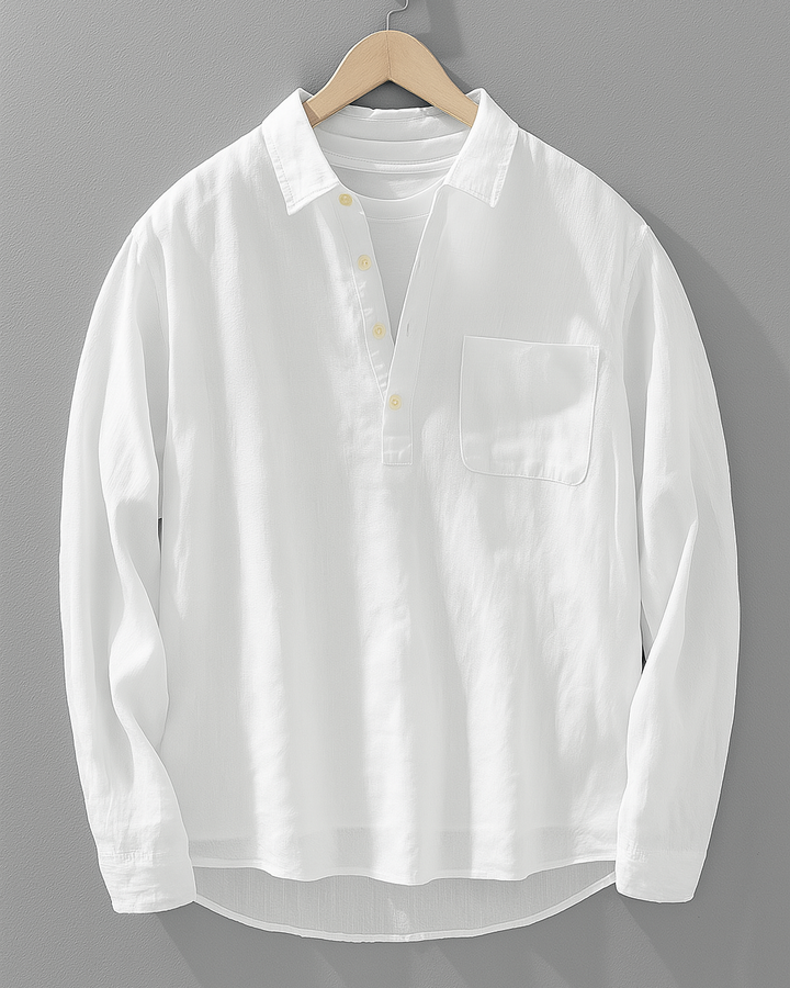 Men's Linen-Cotton Popover Shirt – Relaxed Half-Placket Style – view 2