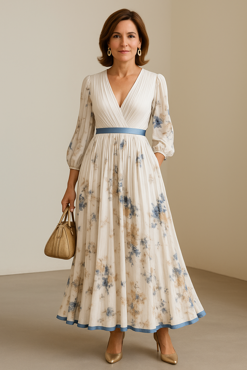 Women's Floral Pleated Maxi Dress - Romantic & Elegant Occasion Wear