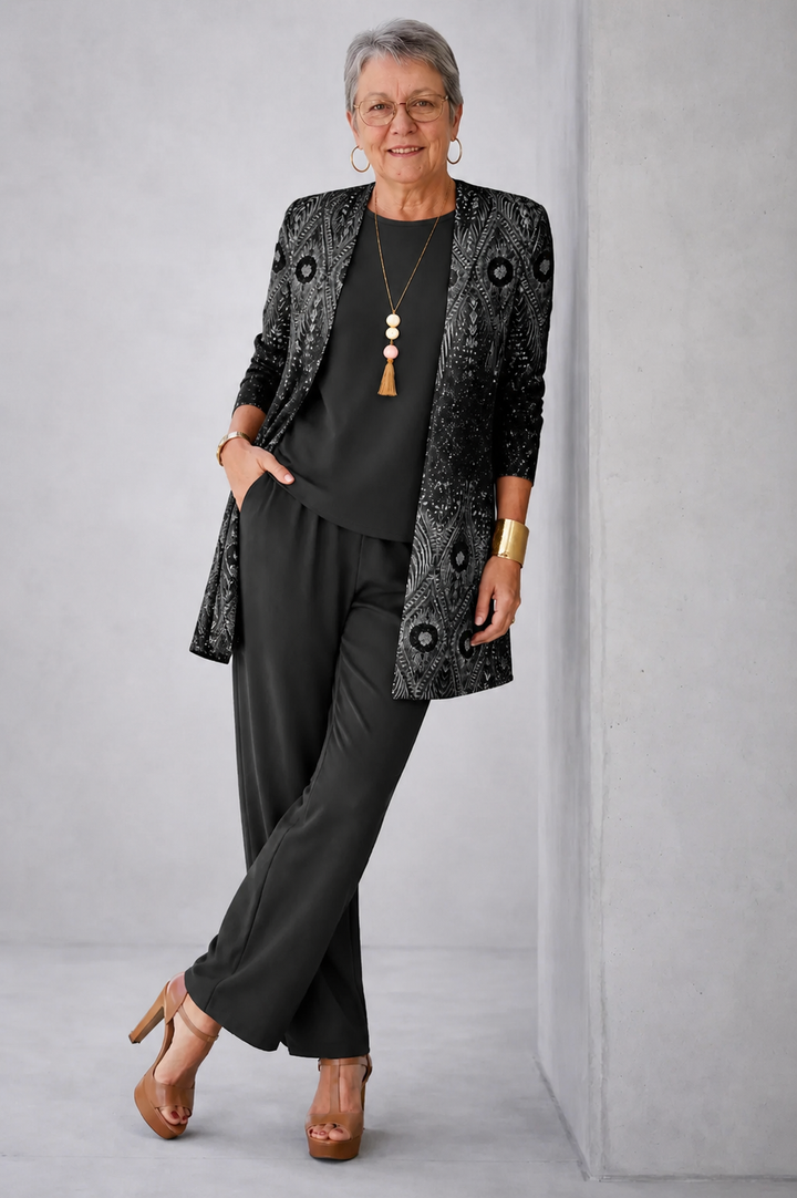 Women's Patterned Three-Piece Set - Effortless Elegance