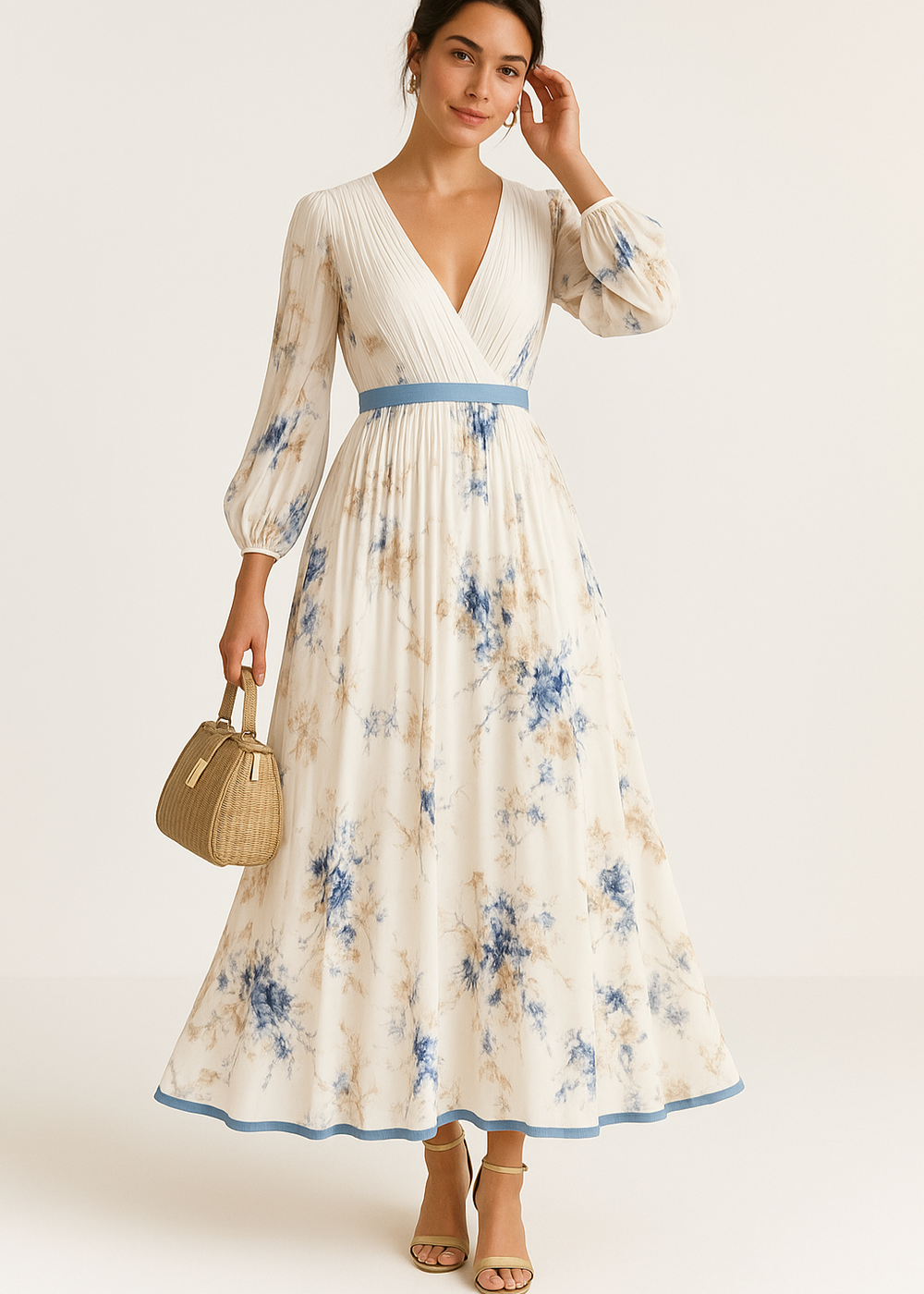 Women's Floral Pleated Maxi Dress - Romantic & Elegant Occasion Wear