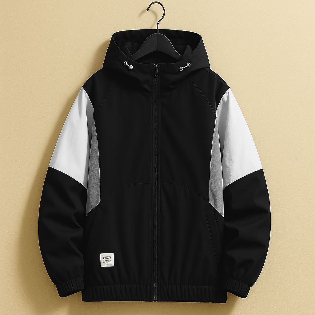 Men's Lightweight Hooded Windbreaker – Water-Resistant Jacket – Black
