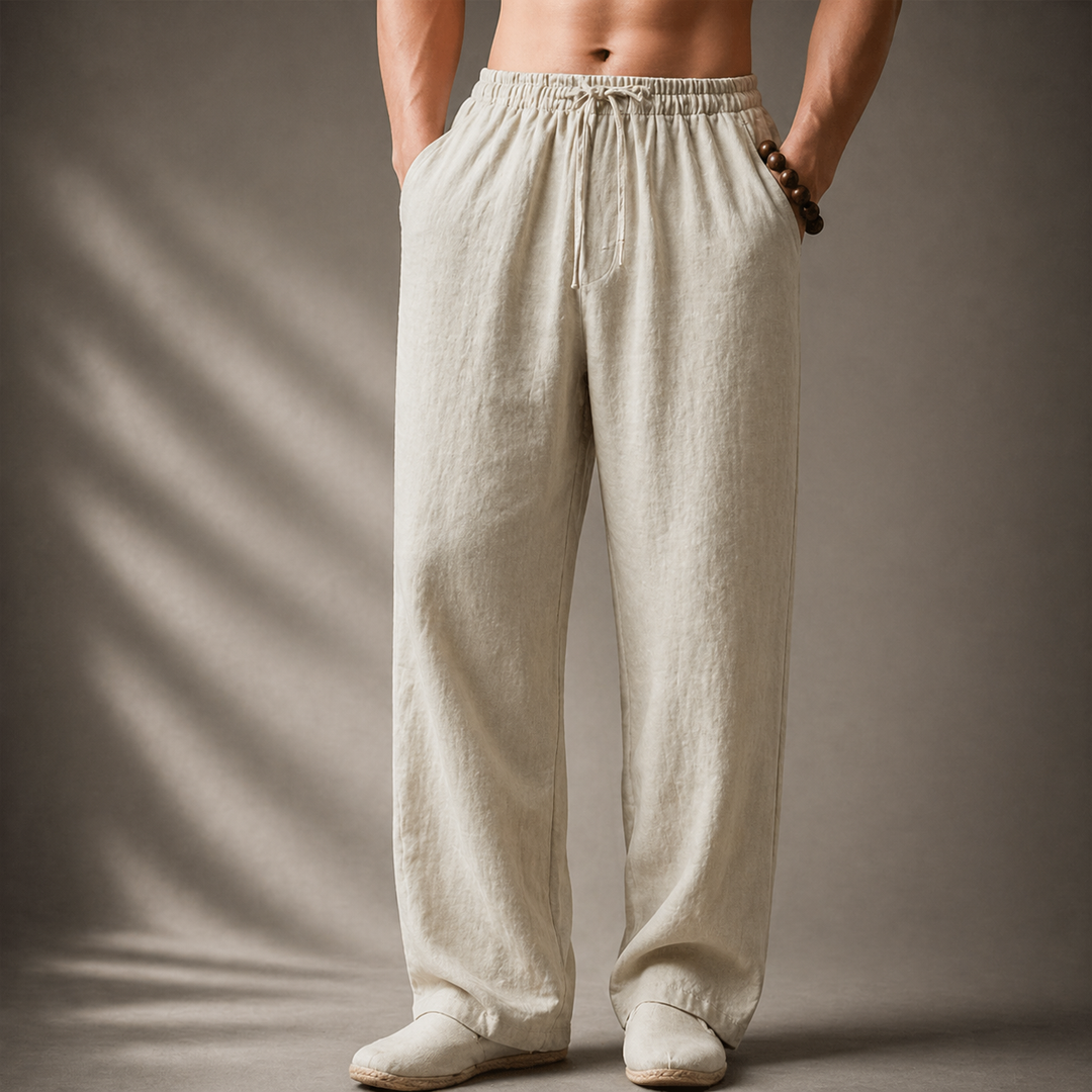 Men's Linen Straight-Leg Trousers – Breathable Summer – Khaki