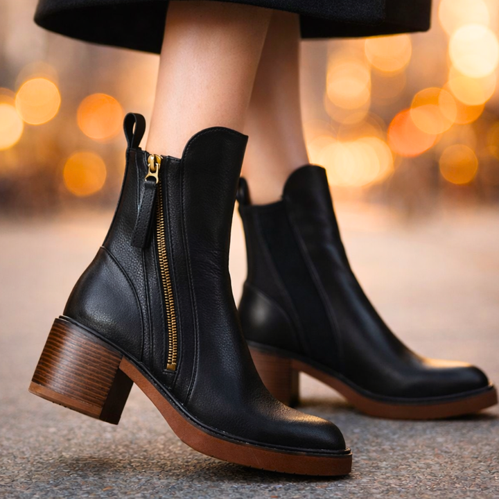 Women's Leather Ankle Boots – Block Heel with Side Zip – view 6