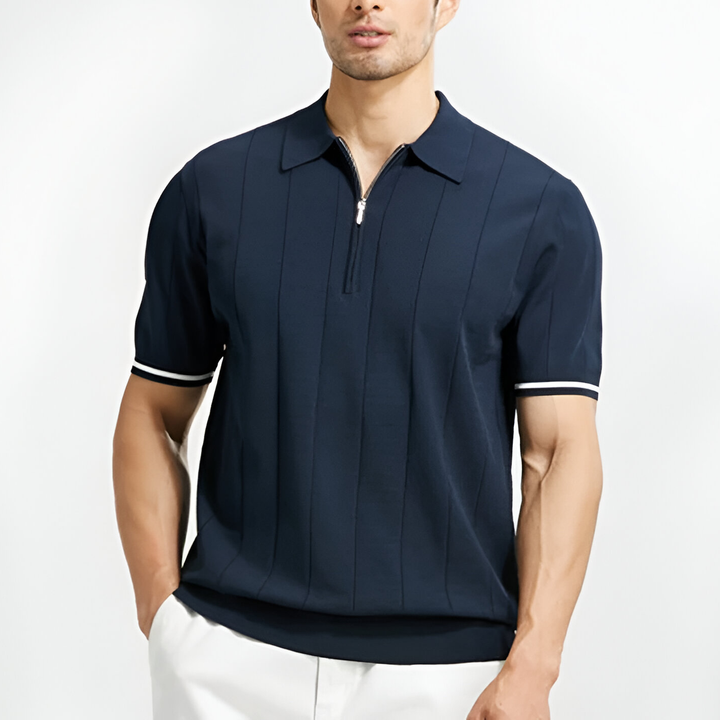 Men's Knit Half-Zip Polo – Massimo Textured Smart-Casual Top – view 2