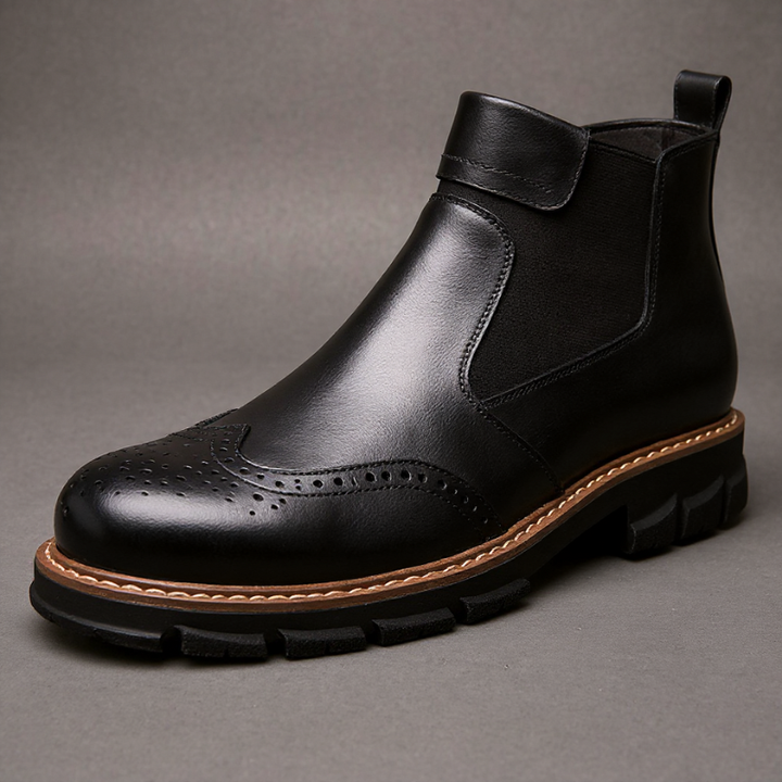 Men's Leather Chelsea Boots - Brogue Detail Winter Boots – view 5