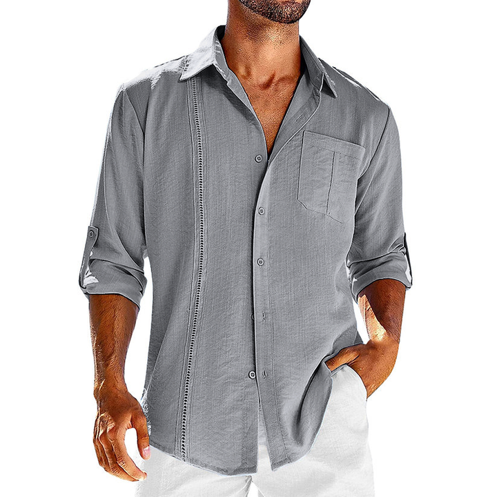 Men's Linen Cuban Collar Shirt – Relaxed Fit Summer Essential – Grey
