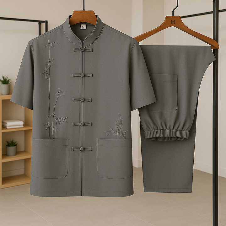 Men's Silk-Blend Co-Ord Set – Breathable Summer Two-Piece – Deep Ash