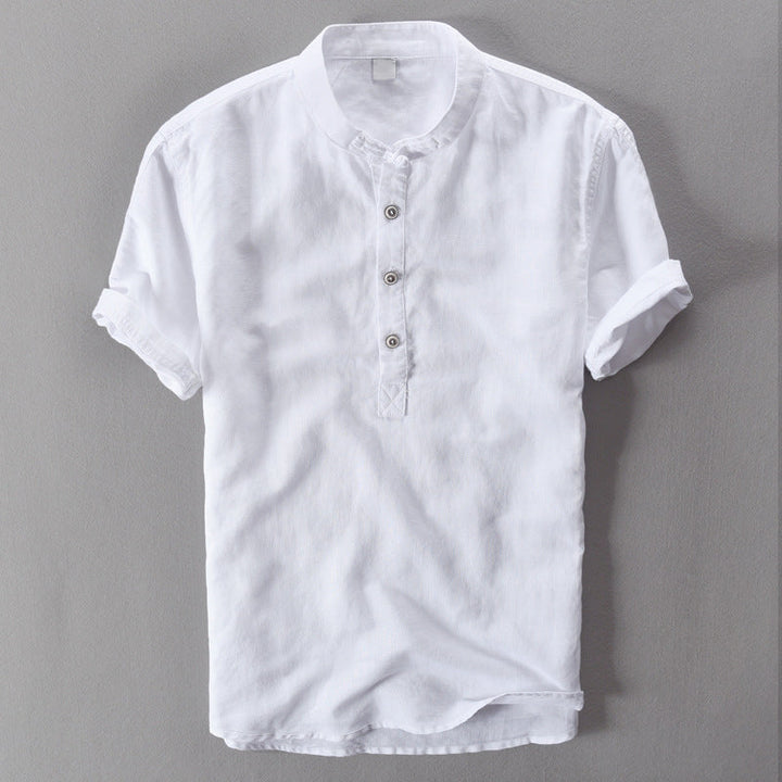 Men's Short Sleeve Linen Shirt – Breathable Summer Button-Down – Light Blue