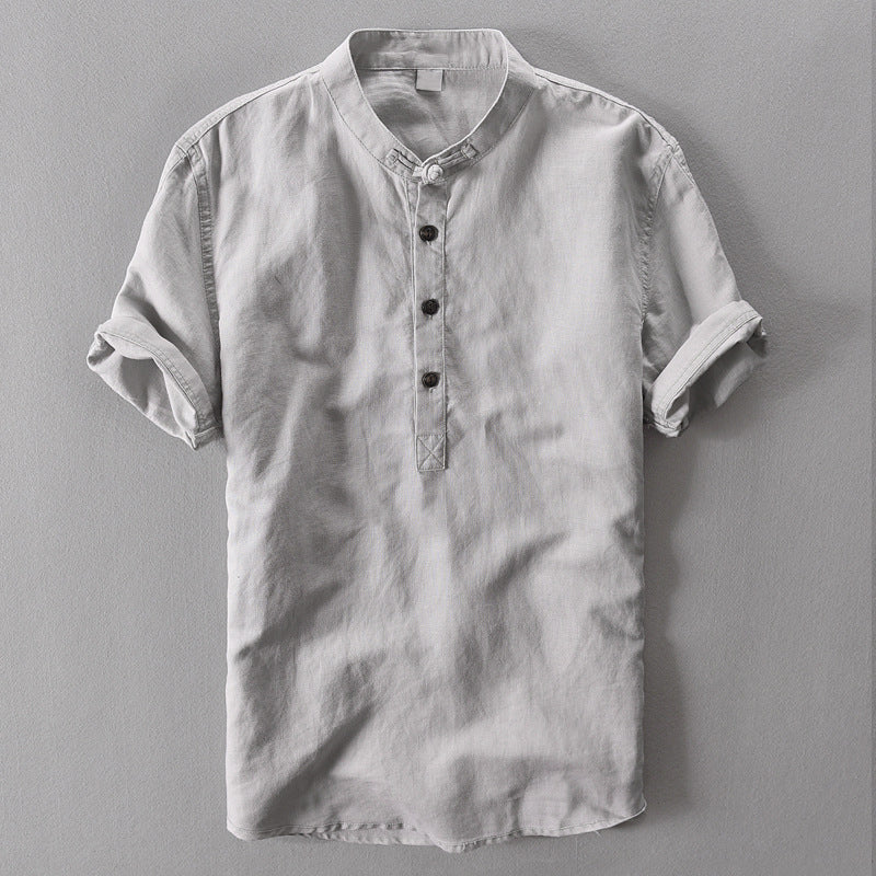 Men's Short Sleeve Linen Shirt – Breathable Summer Button-Down – Navy