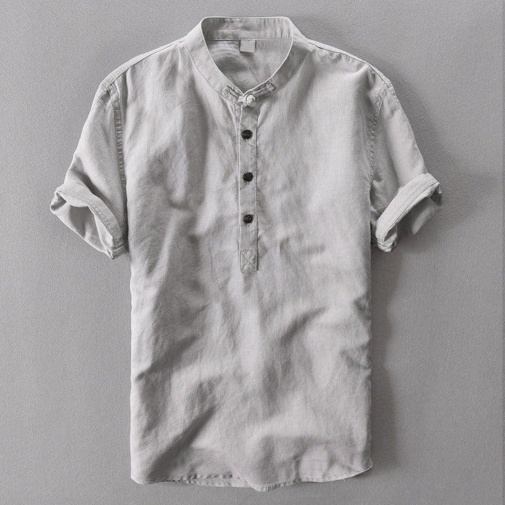 Men's Short Sleeve Linen Shirt – Breathable Summer Button-Down – Navy