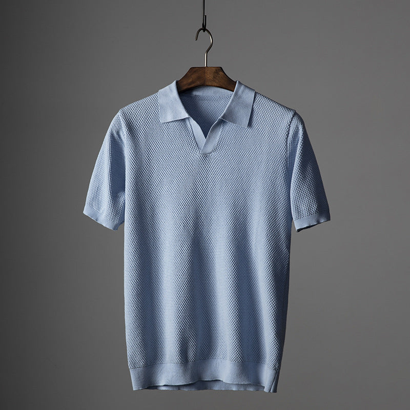 Men's Knitted Polo Shirt – Massimo Breathable Short Sleeve Top