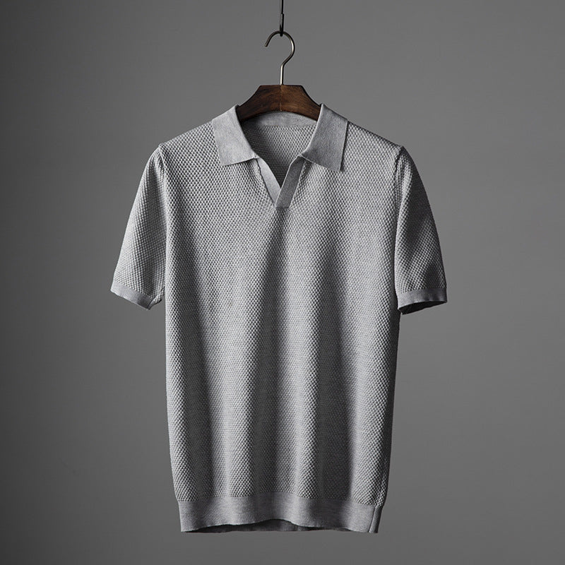 Men's Knitted Polo Shirt – Massimo Breathable Short Sleeve Top – view 3