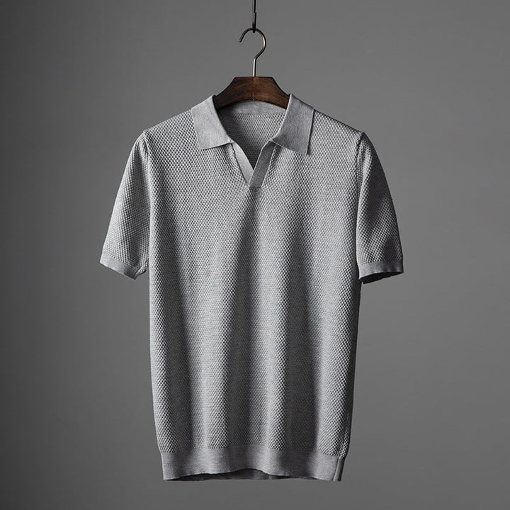 Men's Knitted Polo Shirt – Massimo Breathable Short Sleeve Top – view 3