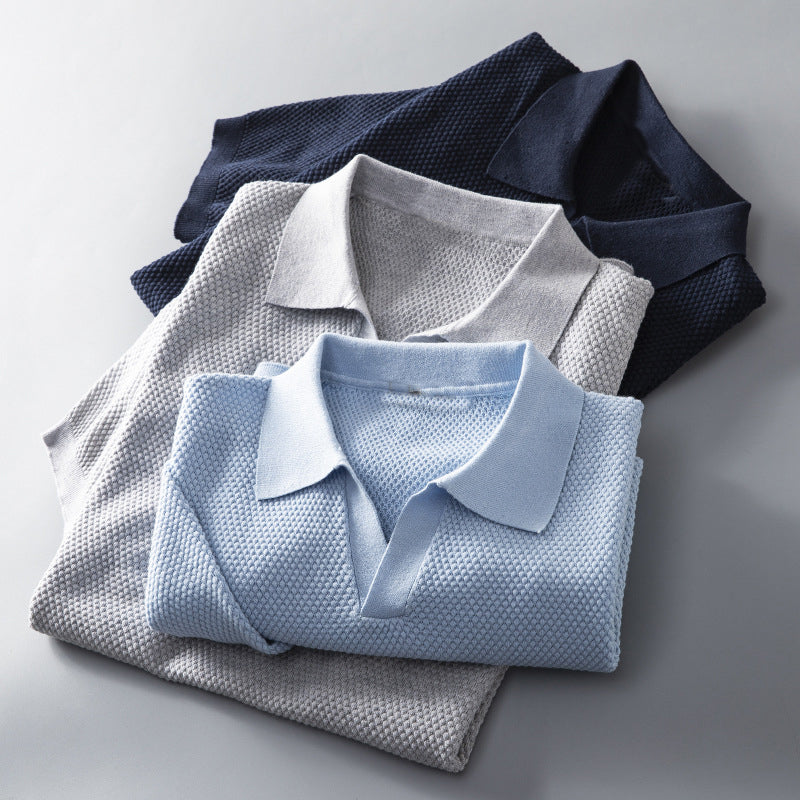 Men's Knitted Polo Shirt – Massimo Breathable Short Sleeve Top – view 5
