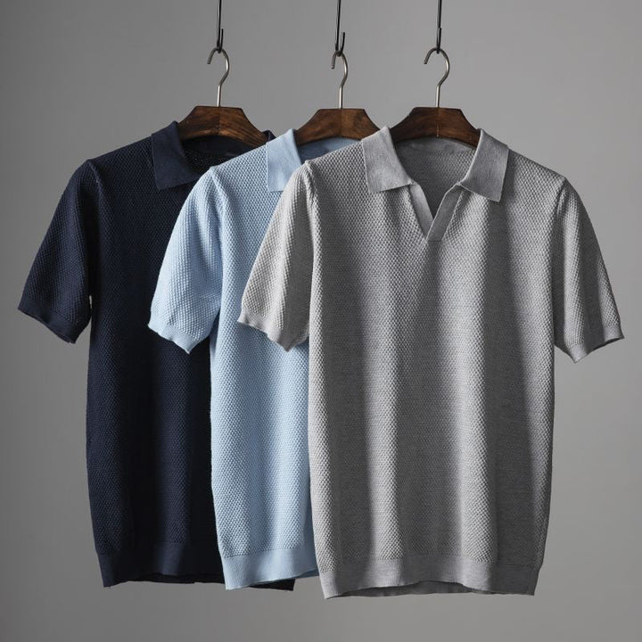 Men's Knitted Polo Shirt – Massimo Breathable Short Sleeve Top – view 6