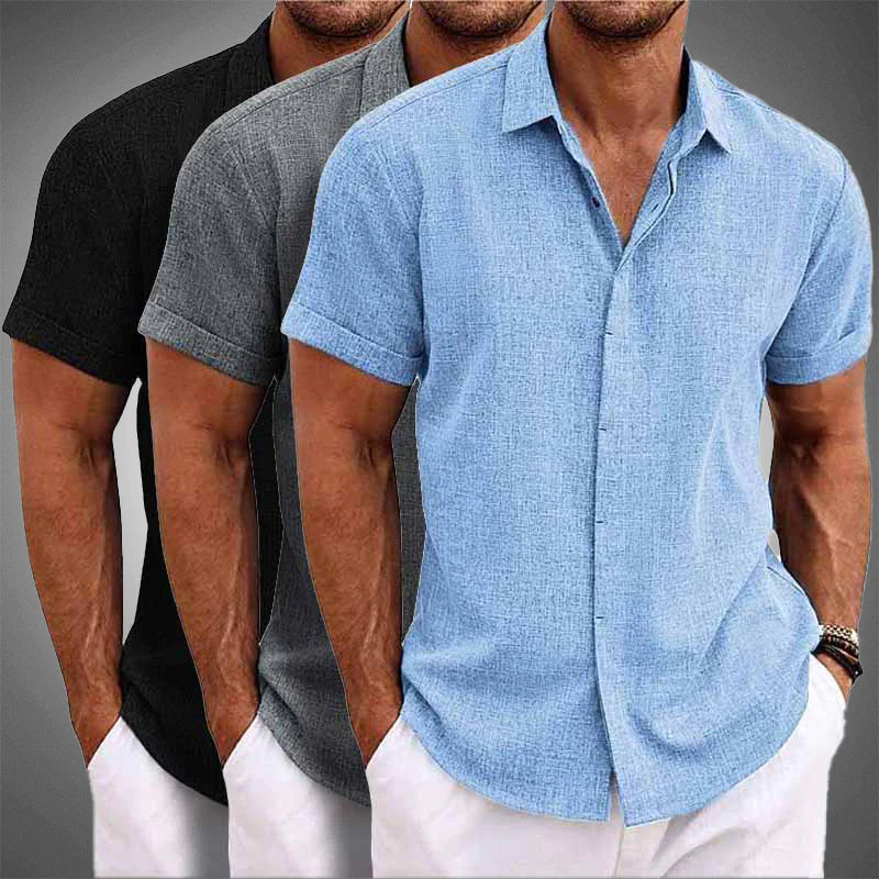 Men's Short Sleeve Linen Blend Shirt – Cool Summer Comfort – All 3 Colours (Bundle)