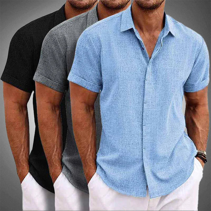 Men's Short Sleeve Linen Blend Shirt – Cool Summer Comfort – All 3 Colours (Bundle)