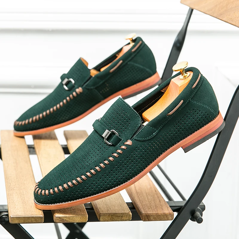 Men's Perforated Suede Loafers – Breathable Smart-Casual Shoes