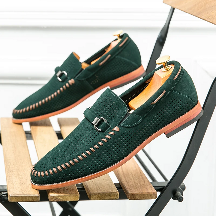 Men's Perforated Suede Loafers – Breathable Smart-Casual Shoes