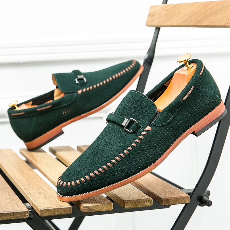 Men's Perforated Suede Loafers – Breathable Smart-Casual Shoes