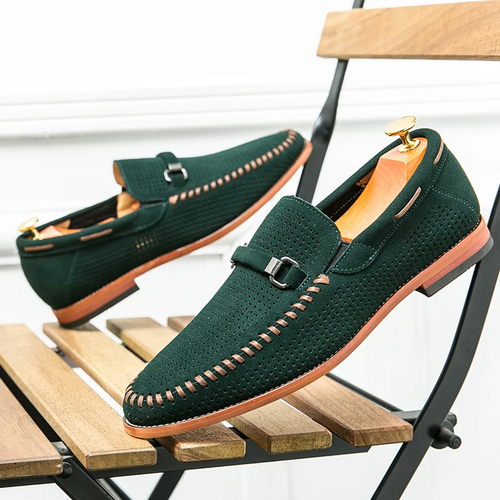 Men's Perforated Suede Loafers – Breathable Smart-Casual Shoes