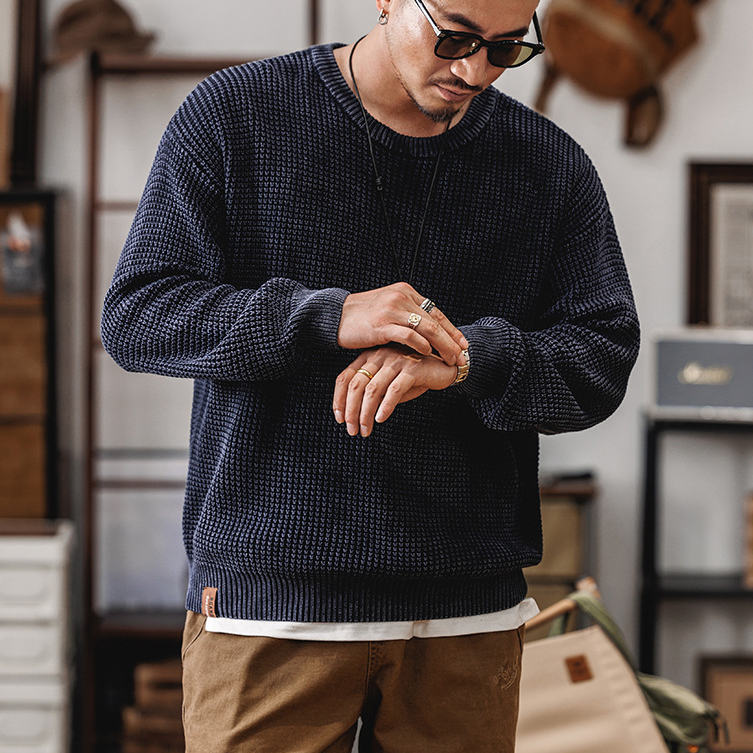 Men's Waffle Knit Jumper – Textured Grid Crew Neck Layer – view 7