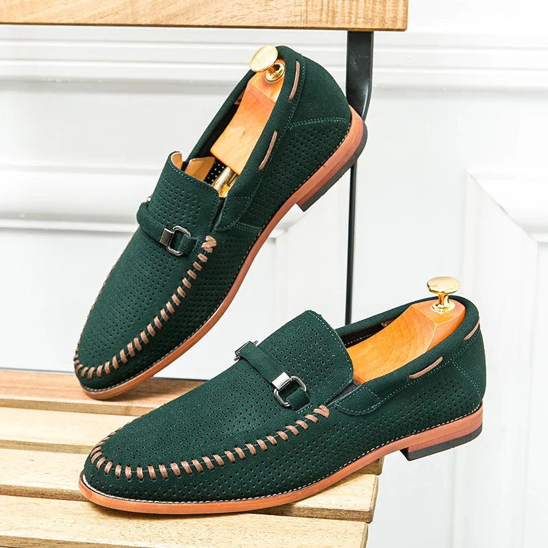 Men's Perforated Suede Loafers – Breathable Smart-Casual Shoes
