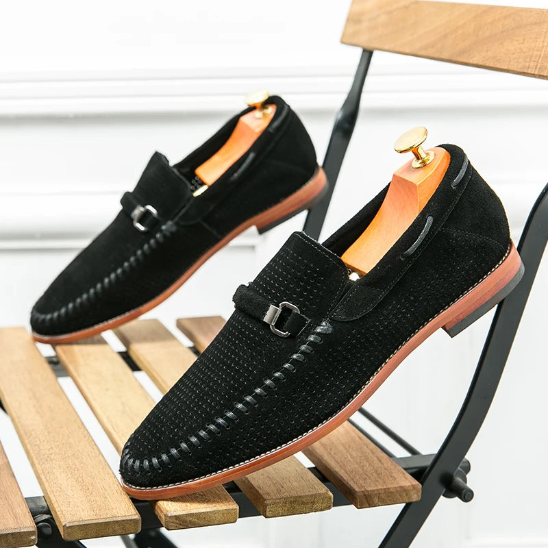 Men's Perforated Suede Loafers – Breathable Smart-Casual Shoes