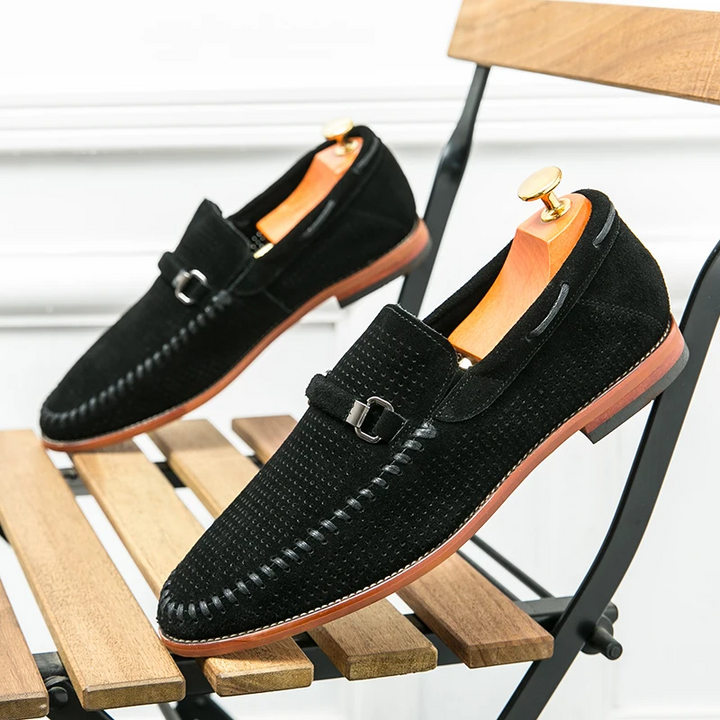 Men's Perforated Suede Loafers – Breathable Smart-Casual Shoes