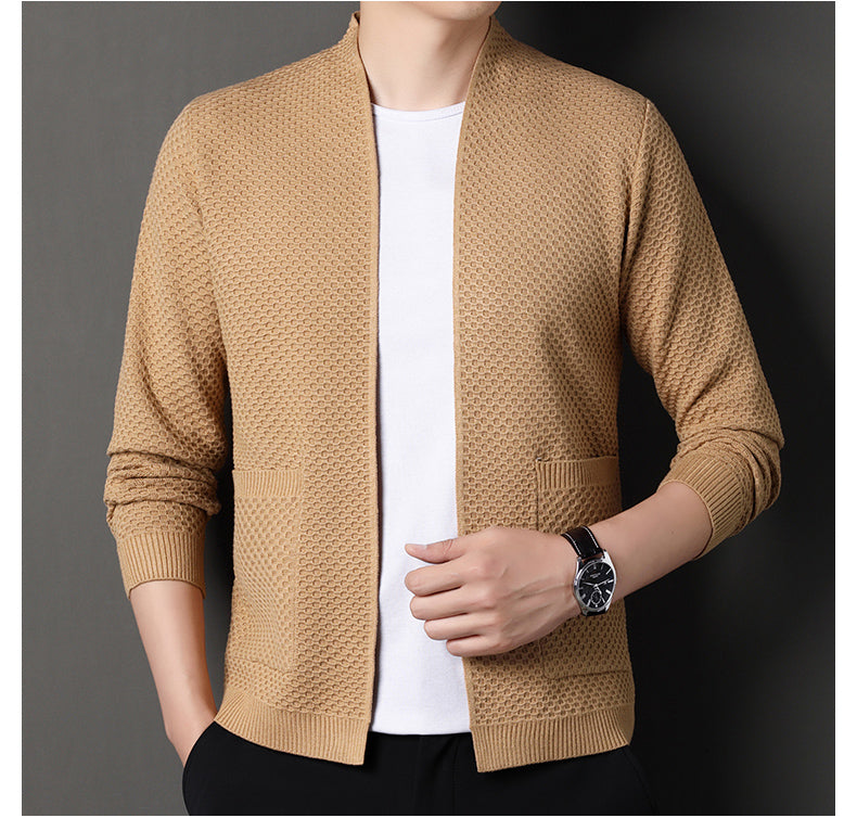 Men's Wool Blend Knit Cardigan – Textured Open-Front Layer – view 8