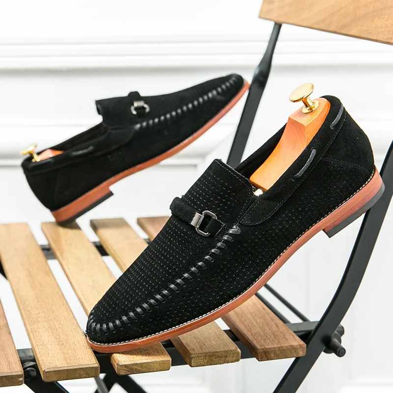 Men's Perforated Suede Loafers – Breathable Smart-Casual Shoes