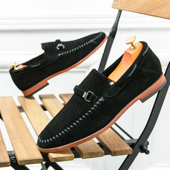 Men's Perforated Suede Loafers – Breathable Smart-Casual Shoes